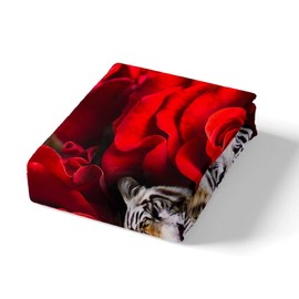 Tiger Bedding Set King Size,Red Rose Flower Comforter Cover for Boys Girls,African Safari Animals Duvet Cover,Big Cat Wild Animal Skin Quilt Cover,Romantic Garden Floral Bedroom Decor