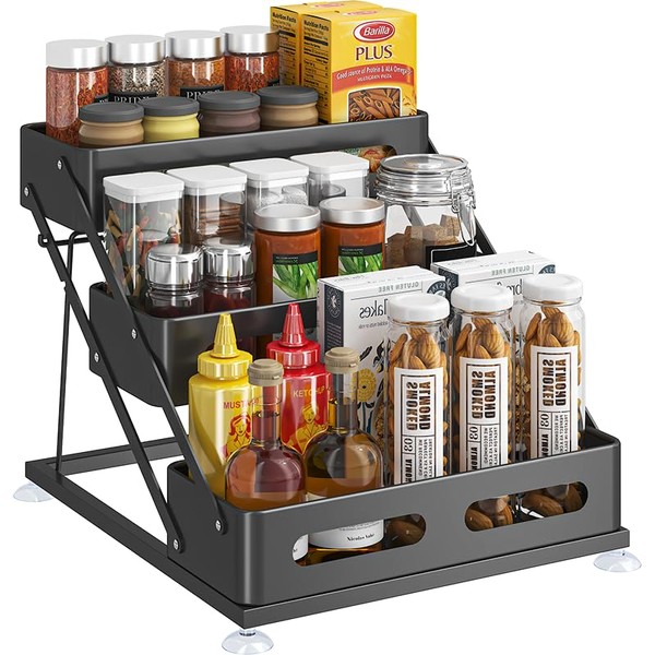 Biubumtu Adjustable 3-Tier Spice Rack Organizer– Two Height Options, Large