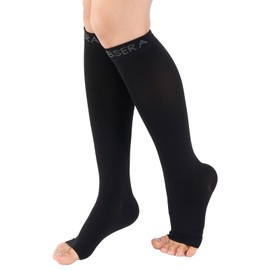 BSERA Open Toe Compression Socks for Women Men - 20-30 Mmhg Toeless Knee High Compression Stockings for Circulation Support Varicose Vein Shin Splints Swelling