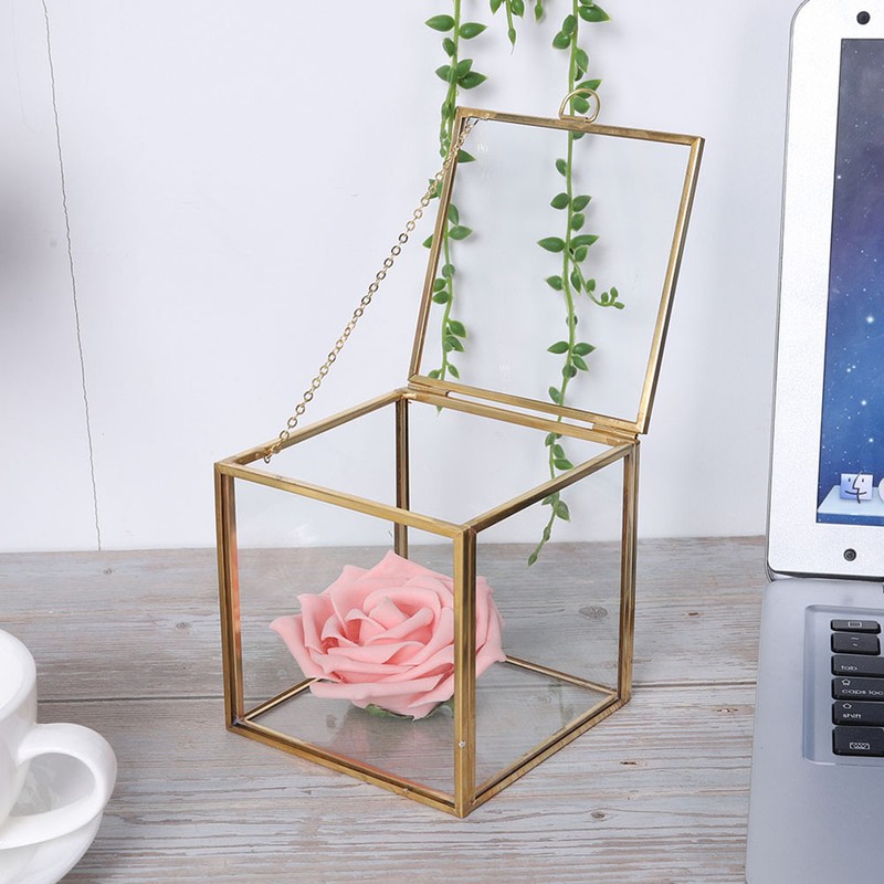 Gold Edge Geometric Glass Plant Planter Succulent Plants Container Home
