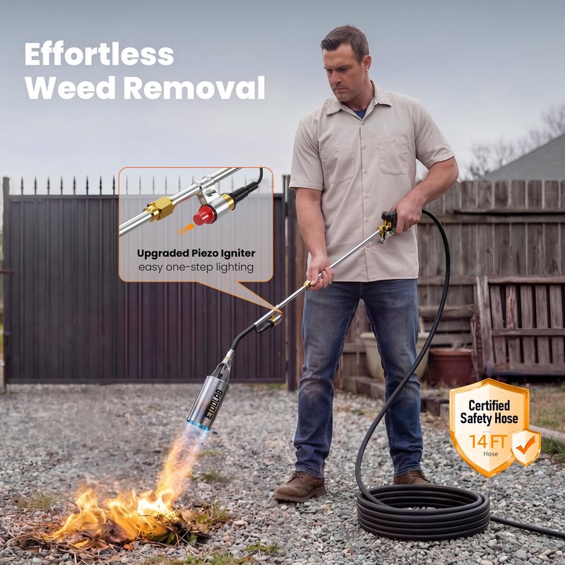 Propane Torch Weed Burner,14FT Safety Hose, 2-in-1 Two Modes
