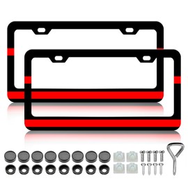 LIN KANG 2Pcs Thin Red Line License Plate Frames Firefighter License Plate Holder Universal Aluminum Metal Rust-Proof Waterproof Car Decorative Tag Frames for Standard US 12x6 Inch