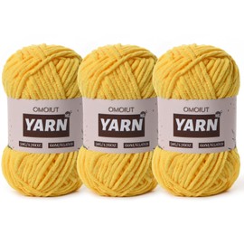 3 Packs Plush Chenille Chunky Crochet Yarn - Baby Yarn for Crocheting Soft - Velvet Yarns Knitting for Blankets Crafts - Fluffy Amigurumi Yarns 150g / 196.8yds (3 Golden Yellow)
