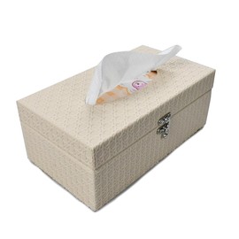 Retro Wooden Tissue Box Holder with Lid - Rectangular PU Leather Cover for Facial Tissues/Decorative Organizer for Kitchen, Toilet & Tabletop Decor (Apricot)