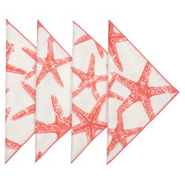 Servilletas de tela 100 % algodón de lino para decoración de mesa de playa, boda, recepción, ideas de fiesta, estrellas de mar rojo coral, mesa costera de 18 x 18 pulgadas, juego de 4