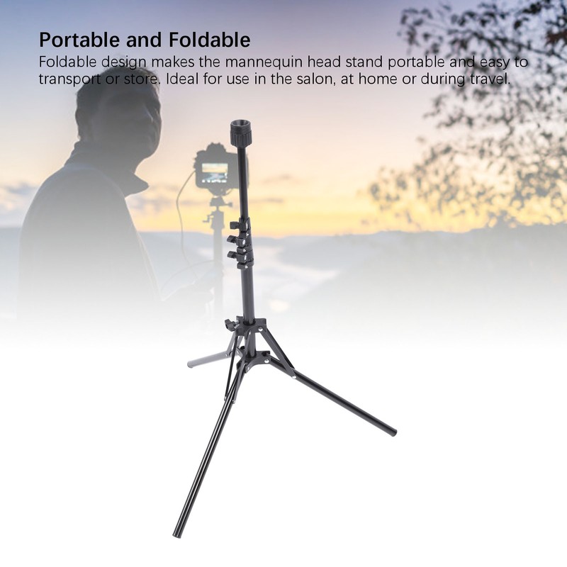 Wig Head Stand Tripod Aluminum Alloy Adjustable Height Portable Mannequin