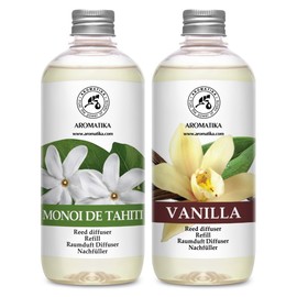 Reed Diffuser Refill Monoi de Tahiti and Vanille Refill Diffuser - 2 x 17.0 Fl Oz - Room Diffuser Refill - Home Fragrance - Room Freshener - Sweet Scent - Fresh and Long Lasting Fragrance