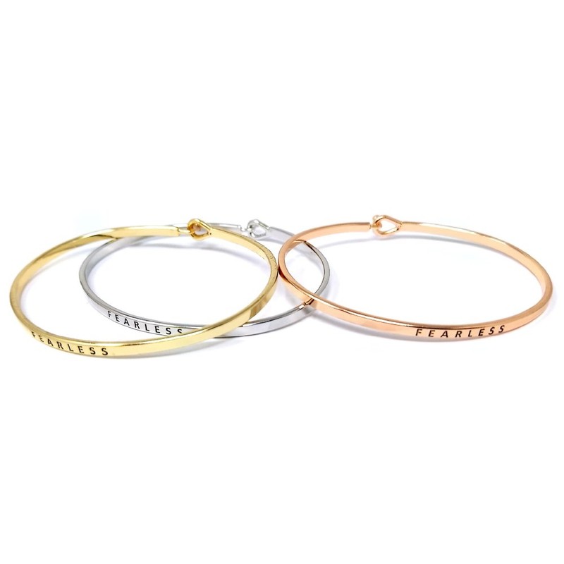 by you Inspirational Fearless Message Engraved Thin Cuff Bangle Hook