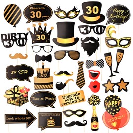 31 Pieces Birthday Photo Box Accessories, 30th Photo Booth Props for Birthday, Photo Photo Box Accessories with Hat, Lipstick, Tie, Crowns, Photo Props for Girls and Boys Birthday