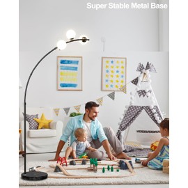 Lightdot 3 Globe Arc Floor Lamp for Living Room, Contemporary Black Arc Floor Lamp with Shatterproof Shade, LED Bulbs Included Mid Century Arched Floor Lamp for Bedroom & Home Office