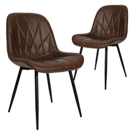 CangLong Dining Chairs Set of 4, Faux Leather Upholstered Kitchen Chairs with Thick Cushion and Metal Legs, Modern Waiting Room Chairs for Kitchen, Cafe, Meeting Room, Dark Brown