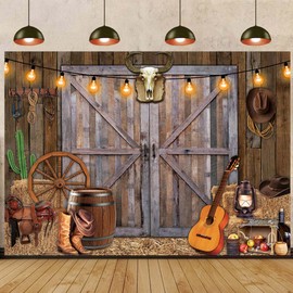 Western Cowboy Backdrop 7X5FT Western Party Decorations Banner Wild West Rustic Wooden Barn House Photography Background for Cowboy Theme Party Decoration Banner Photo Booth (84x60 inch)