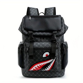 Shark Mouth Backpack PU Leather Laptop Backpack Multi-Functional Large Capacity College Bag Leisure Travel Bag - Color: 1