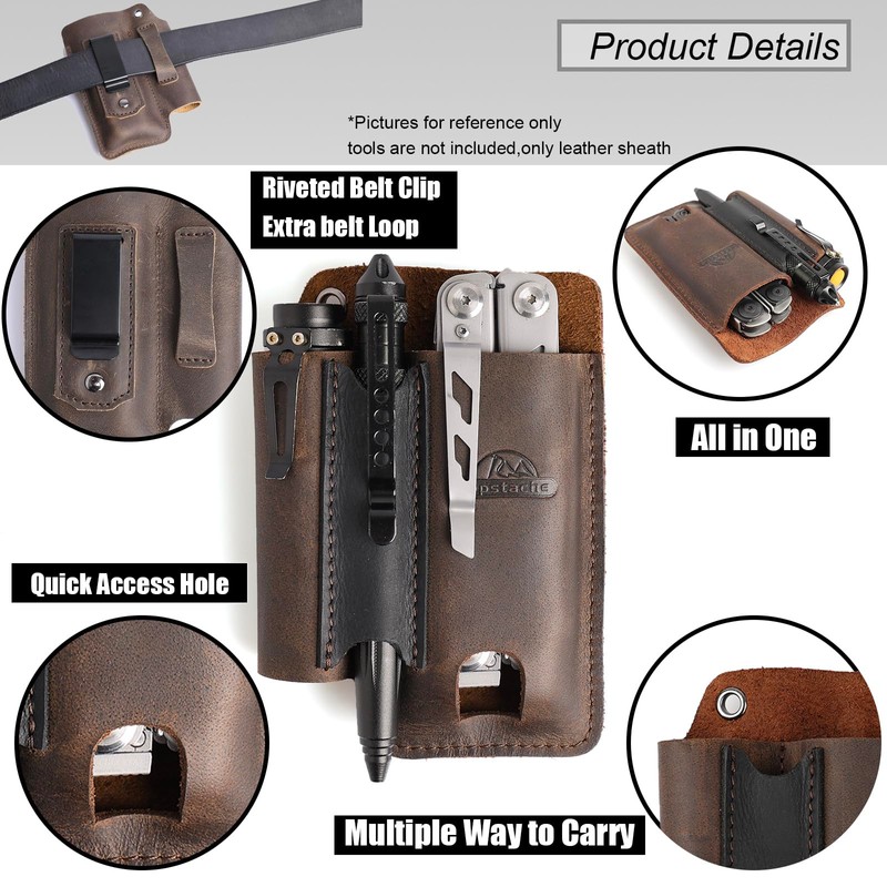 Topstache Leather Multitool Sheath with Belt Clip - Multitool Holster