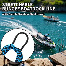 NIUTRIP 4FT Bungee Dock Line with Double Hooks,Premium Boat Accessories,Dock Lines for Secure Mooring of Boat, PWC, Jet Ski, Pontoon, Kayak, Canoe, and Power Boat (Blue&Black)