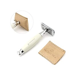 Jag Shaving Safety Razor Set - Double Edge Razor Blades Safety Razor - Leather Case - for Safety Razors - for Men and Women - Travel Razor - White Colour