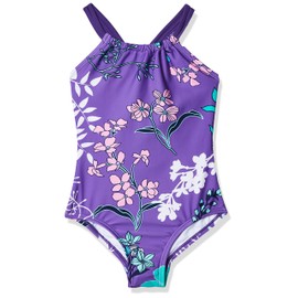Kanu Surf Jasmine Beach Sport Halter Traje de baño de una Pieza para niña, Paige Floral Púrpura, 4