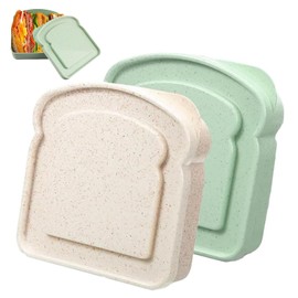 heqxwl 2 Pcs Sandwich Containers for Lunch Boxes, Reusable Plastic Toast Shape Food Storage Sandwich Container with Lid, Microwave & Dishwasher Safe, BPA Free, for Family Adults(Green & White)