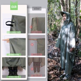 BALIGO 3-in-1 Mehrzweck Regenponcho Lang Wasserdicht Herren & Damen, Leicht, Schnell Trocknend, Regencape mit Kapuze, Regenjacke, Regenmantel, Rain Poncho, Raincoat für Camping Outdoor Jagd