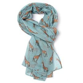 LilyRosa® Giraffe Print Scarf Latest Fashion Ladies Giraffes Animal Wrap Shawl Navy Blue Grey Turquoise Cream (Duck Egg)