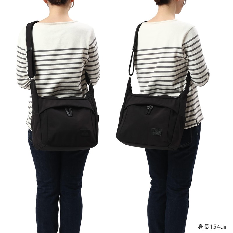 Mustache BAT-4071 Unisex B5 Shoulder Bag, Polyester x Cowhide, Black