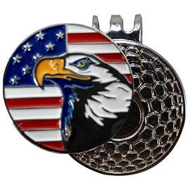 DA VINCI Magnetic Golf Hat Clip with One Inch Embossed USA Flag and Bald Eagle Metal Golf Ball Marker