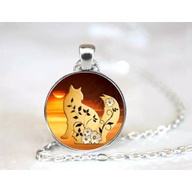 Fashion Jewelry CAT SUNSET ART Silver Pendant fit 20" to 22" Necklace Men Women Gift Jewelry