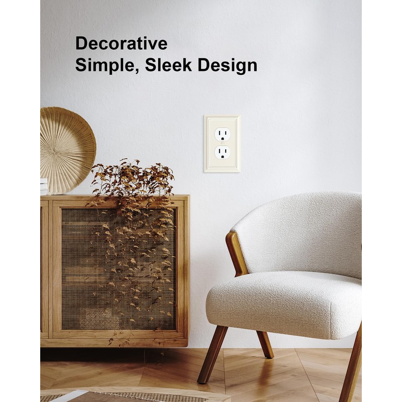 6-Pack Duplex Outlet Cover Plate, Decorative Light Almond Switch Plates