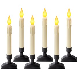 Meigic 6 Pcs Sensor Dawn to Dusk Window Candles, Flickering Battery Candles for Windows, Ultra Bright Fake Candle Lights with Black Holders, Led Candlesticks for Xmas Home Decor, Warm Yellow Light
