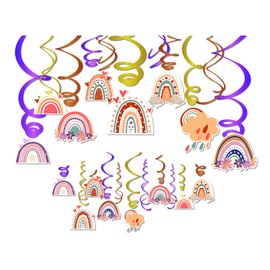 30Pcs Boho Rainbow Theme Party Decoration,Hanging Swirl Ceiling Whirl Party Supply for Boy Girl Birthday Party Decorations, Baby Shower Party Hanging Decor