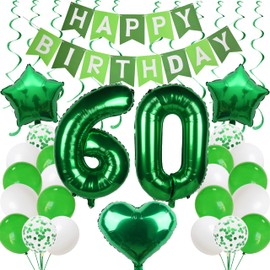 60 Balloons - 60 Years Green Birthday Decoration for Men & Women
