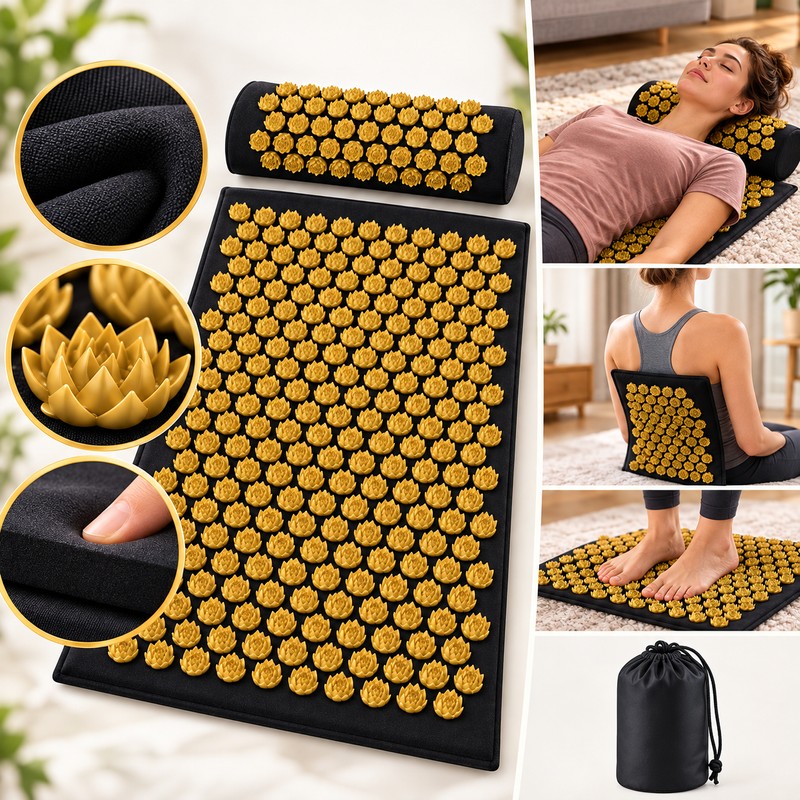 Acupressure Mat with Optional Pillow, Textured Spike Relaxation Mat for