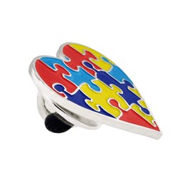 PinMart Autism Awareness Puzzle Pieces Heart Pin – Nickel Plated Enamel Lapel Pin - Inspiring Symbols of Autism Support - Secure Clutch Back for Hats, Scarves and Backpacks – 1 Piece