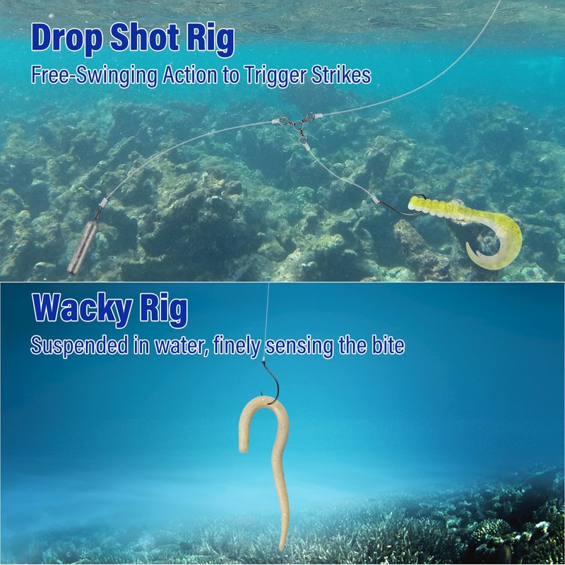 Dr.Fish 50 Pack Drop Shot Hooks, Bass Fishing Split Shot