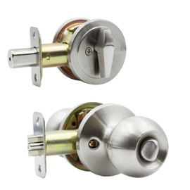 Solidware Entry Door Knob and Single Cylinder Deadbolt Combo,Keyed Alike Combination Sets Door Locksets, Satin Nickel Front Door Knobs and Deadbolt Set (1 Pack)
