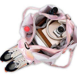 DBPBToU Women's Sports Bag with Toiletry Bag, Weekender Travel Bag with Shoe Compartment and Wet Compartment, Waterproof Hand Luggage Bag, Yoga Bag, Swimming Bag, Sauna Bag for Men and Women, pink,