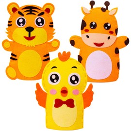 Sewing Kit for Children, 3 Sets DIY Animal Shapes Felt, Hand Puppets Sewing Kits for Children, Sewing Kit Sewing Kits for Children, for Boys Girls, Students, DIY Art Craft Gift, Tiger, Chick, Deer,