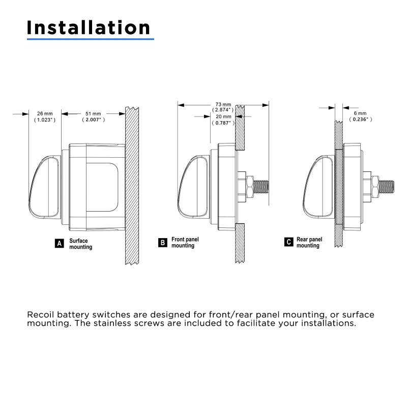 Recoil BS4 1-2-Both-Off 4-Position Battery Switch, 12V-48V DC
