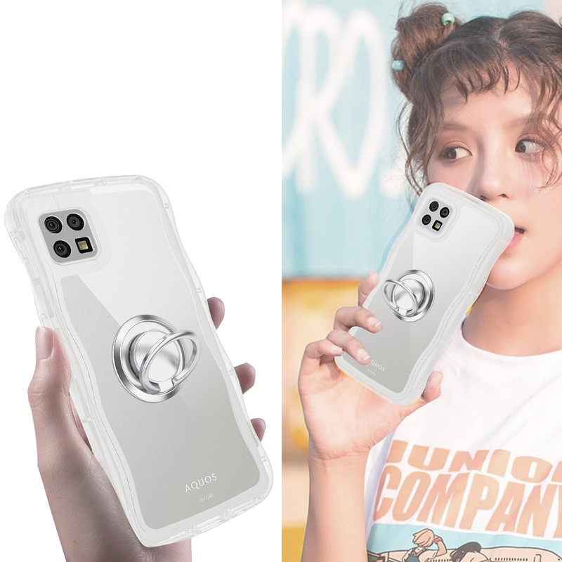 AQUOS sense6 sense6s ケース クリア ウェーブ リング付き SH-54B SHG05 SH-RM19