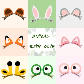16 Pcs Animal Ear Hair Clips Jungle Safari Animals Toddlers Animal Hair Pins Hair Accessories for Girls Kids Cosplay Birthday Theme Party Supply