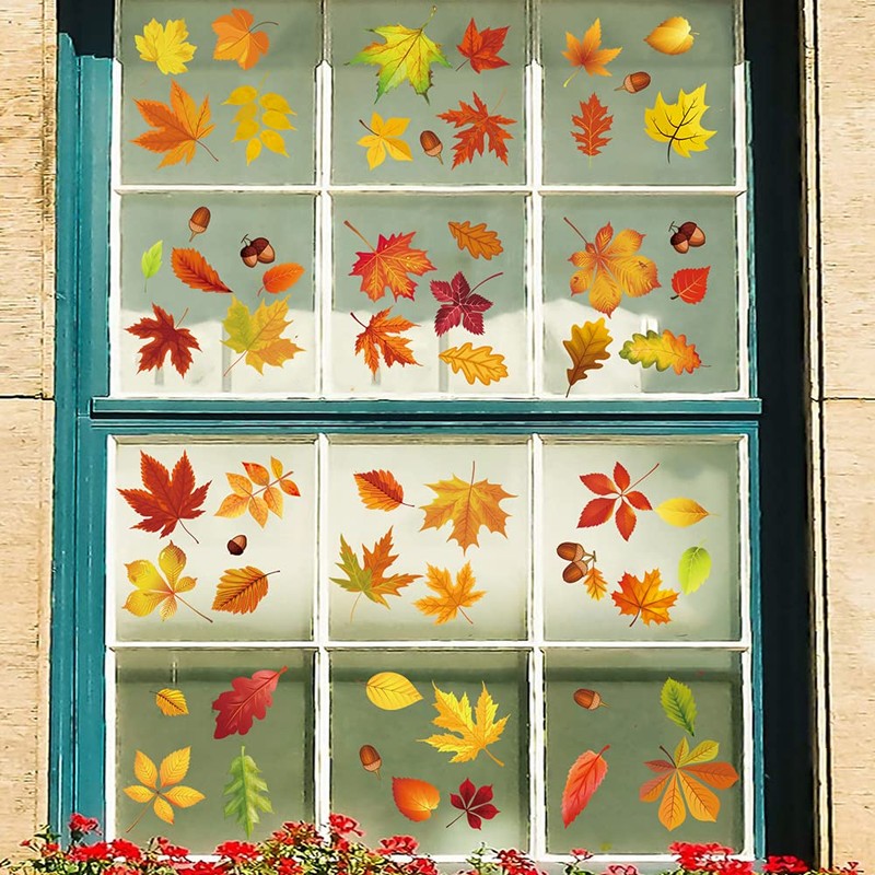 9 Sheet Thanksgiving Maple Leaves Window Sticker Window Clings for