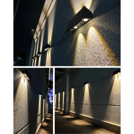 SunFilckt Solar Fence Lights, 6 Pack White & UP-Down Fence Lights Solar Powered, IP54 Waterproof Fence Lights for Outdoor, 8-12 Hours Illuminate Dusk to Dawn for Wall/Step/Patio/Yard/House