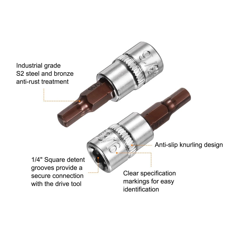 sourcing map 4pcs 3/16" Hex Bit Socket 1/4" Square Drive