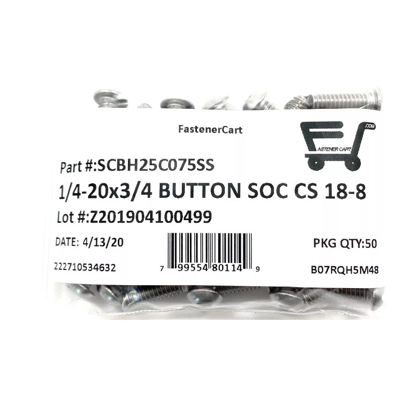 FAS (50) 1/4-20X3/4" Button Head Socket Cap Screw Stainless Steel