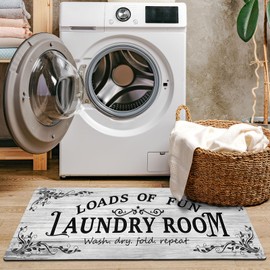 Lansny Small Laundry Room Rug Runner 20"x31.5" Non Slip Waterproof Laundry Mats for Laundry Room Decor Washable Floor Farmhouse Laundry Rug for Mudroom Washroom Bathroom, Light Grey