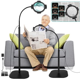 10X 30X Floor Magnifying Glass with Light and Stand, Large 54-LED Dimmable Magnifying Floor Lamp, 2 in 1 Lighted Magnifier for Reading,Close Work,Sewing, Crafts