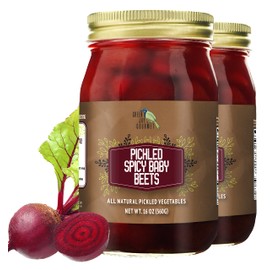 Green Jay Gourmet Fresh Spicy Pickled Baby Beets - Grandma’s Spicy Recipe - Spicy, Tangy, and Vinegary Brine - Simple Natural Ingredients - Freshly Made & Hand Jarred - 2 x 16 Ounces