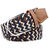 JK Home 3.3cm Wide 125cm Braided Stretch Belt, Elastic Woven Waist Belts with PU Leather Buckle, Casual Men Women Canvas Belt