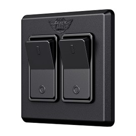 Leisure LED Modern Double SPST On-Off Switch with Bezel, 12-Volt, for RV, Trailer, Camper, with Label Sticker (Black)