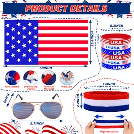 Seifar 9 Pack American Flag Costume Cape USA Patriotic Flag Outfits Sunglasses Headband Bracelets for 4th of July Independence Day Memorial Day Celebration Party Accessories for Men Women